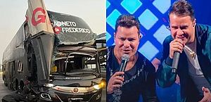 Ônibus da dupla João Neto & Frederico se envolve em acidente com carreta; quatro ficam feridos