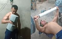 Homem cria academia de concreto com R$ 300 e treinos fazem sucesso no Ceará