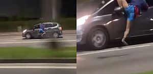 Vídeo: homem é arrastado após ficar pendurado em janela de carro em movimento