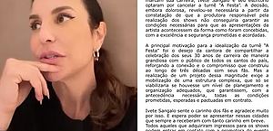 Vídeo: "Responsabilidade e amor ao que faço", Ivete Sangalo explica cancelamento de turnê