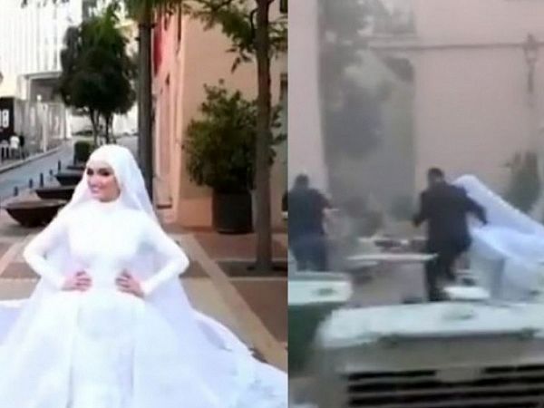 Durante ensaio de casamento, noiva é surpreendida com explosão em Beirute, no Líbano
